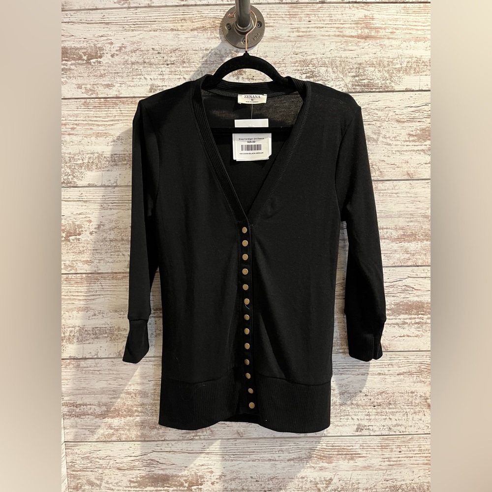 Zenana Outfitters Black Cardigan with Gold Buttons MEDIUM